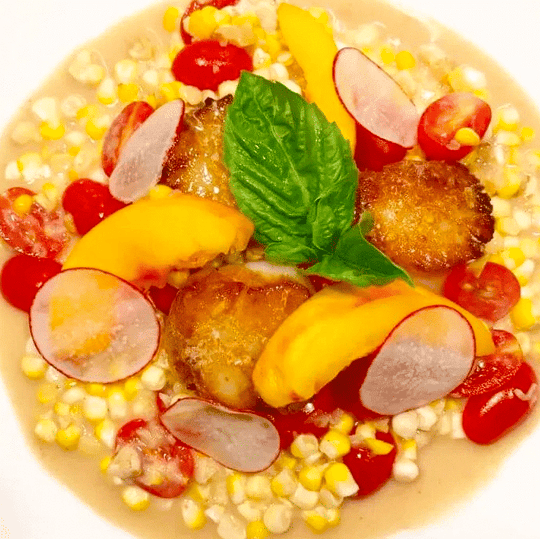 Coconut Corn Curry with Scallops and Tomatoes Recipe