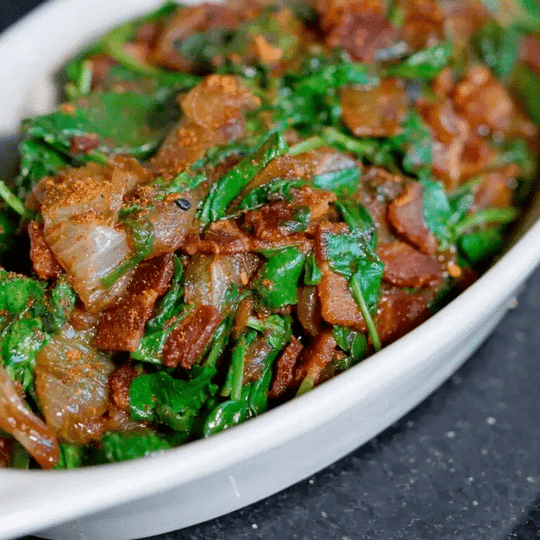 Spicy Spinach with Sake and Bacon Recipe