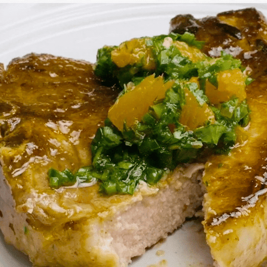 Mombacho Café Pork Chops with Orange Jalapeño Salsa Recipe