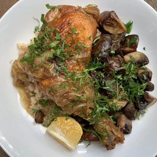 Caramelized Onion and Porcini Braised Chicken Legs Recipe