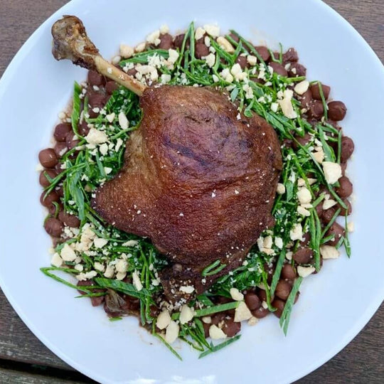 Duck Confit over Beans with Spring Onion, Kale Salad Recipe