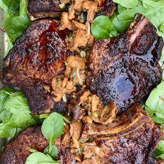 BBQ Pork Chops with Mushroom Escabeche Recipe