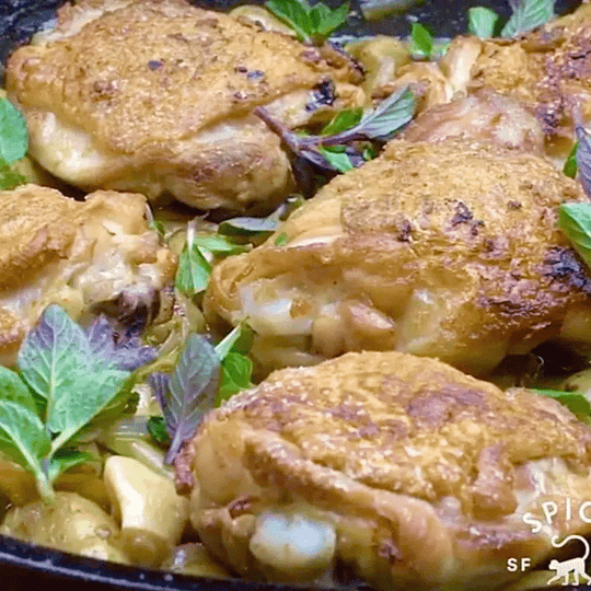 Baked Crispy Chicken Thighs with Peas and Potatoes Recipe