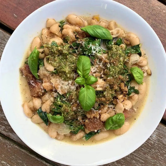 Parmesan White Beans with Guanciale and Greens Recipe