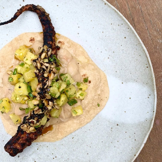 Octopus Taco with Pineapple and Salsa de Semilla Recipe