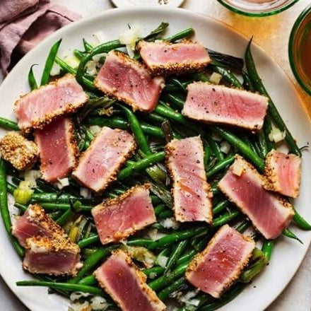 Miso Sesame Tuna with Crunchy Green Beans Recipe