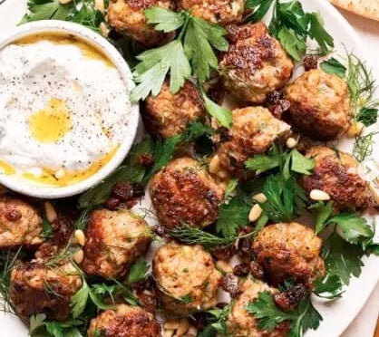 Herby Spiced Meatballs with Pinenuts & Golden Raisins Recipe