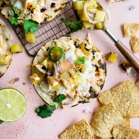 Grilled Fish Tacos with Pineapple Salsa & Chile Mayo Recipe