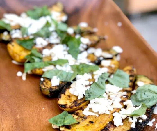 Grilled Zucchini with Almonds, Goat Cheese and Basil Recipe