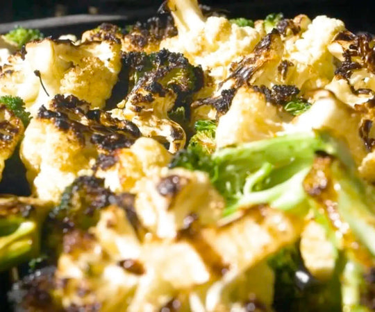 Grilled Broccoli and Cauliflower with Spicy Peanut Vinaigrette Recipe