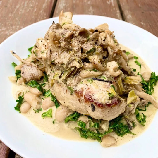 One Pan Pork Chops with Mushroom Sherry Cream Sauce Recipe