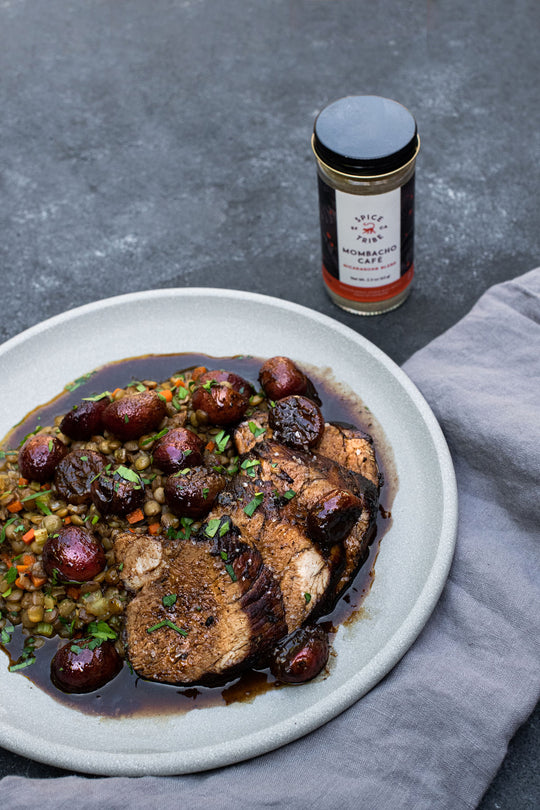 Roasted Pork Tenderloin with Grapes and French Lentils