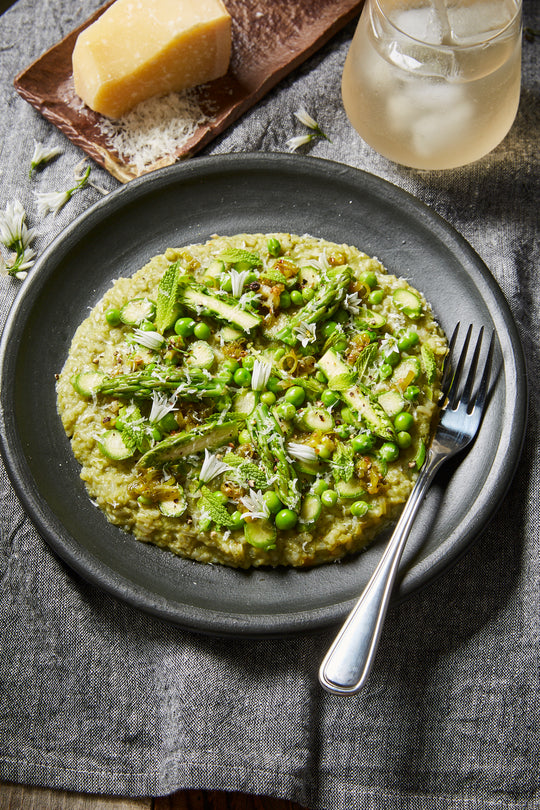 Spring Risotto with English Peas, Asparagus, Green Spring Garlic and Mint